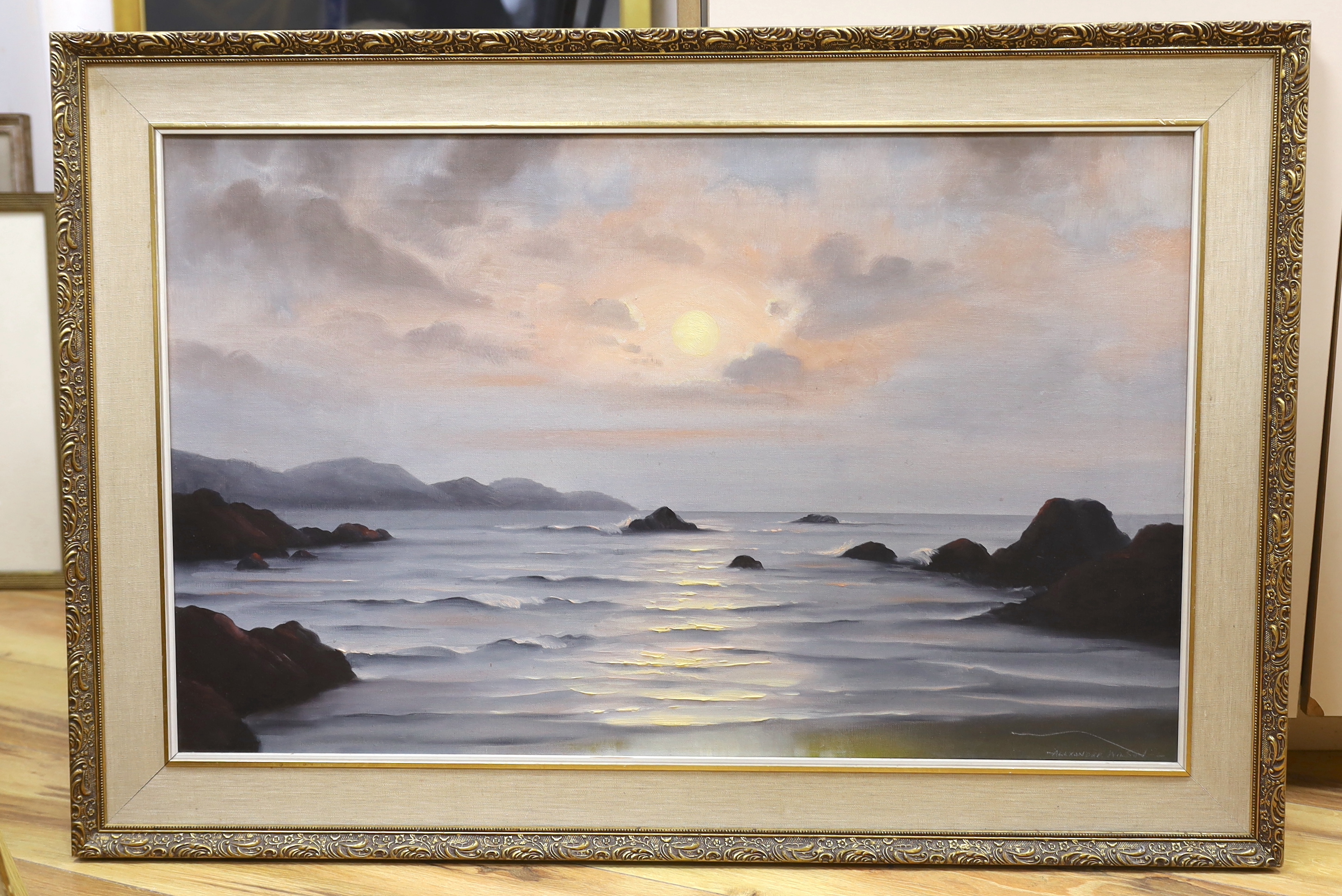 Alexander Wilson, oil on canvas, seascape from coast, signed, 49 x 79cm